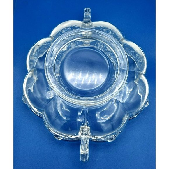 Pressed Glass Dish Bowl Embossed Roses Ornate Handles Vintage Pedestal Bottom - Picture 11 of 15